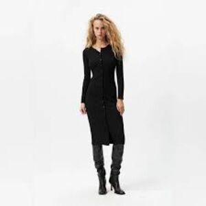 Zara Ribbed Midi Dress Fitted Bodycon  Black Women's Size Medium